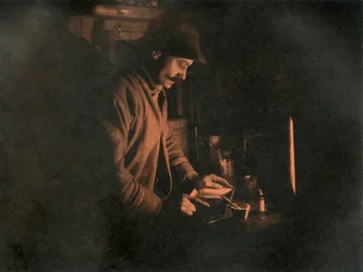 Ponting Developing a Plate in the Dark Room, c1910-1913