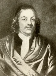 Portrait of Simon Bradstreet, in gown and cap