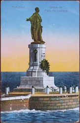 Postcard depicting the Statue of Ferdinand de Lesseps at Port Said Harbour, early twentieth century