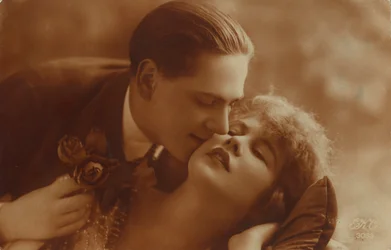 Postcard of Romantic Vintage Couple, in Sepia