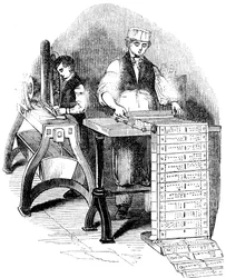 Preparing punched cards for a Jacquard loom, 1844