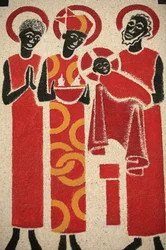 Presentation of Jesus at the Temple, Fresco Designed and Painted in 1963 by Dom Georges Saget, Keur Moussa Abbey Church, Keur Moussa, Senegal
