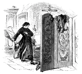 Priest whipping a penitent with a birch