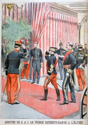 Prince Kotohito Kan in arriving at the Élysée Palace, Paris, 1900