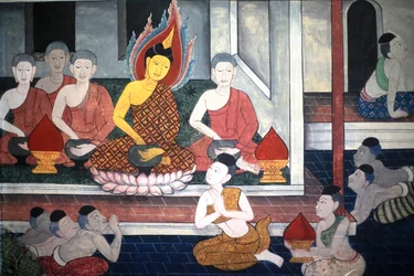 Prince Rama: Mural Detail on Inner Walls of the Vihara from the Era of King Rama III Depicting the Ramakian, Wat Pho - Wat Phra Chettuphon, 1788, Bangkok, Thailand