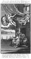 Proud of her George III, Britannia rears her cheerful head, and leads the golden years