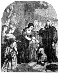Queen Anne 1665-1714 touching young Samuel Johnson for the evil