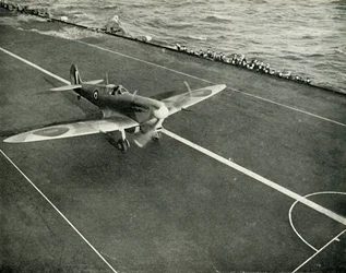 RAF Spitfire on the Deck of an Aircraft Carrier on its Way to Malta, World War II