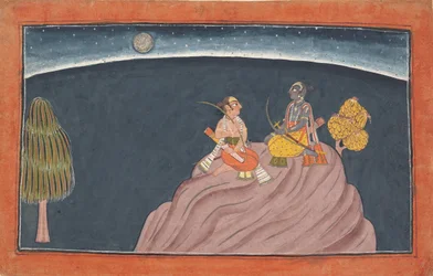 Rama and Lakshmana on Mount Pavarasana: Folio from the Shangri Ramayana series, c1690-1710