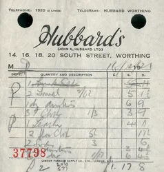 Receipt from Hubbards department store