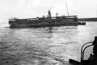 Red Cross River Boat Going Up the Tigris River, Mesopotamia, WWI