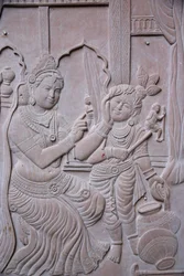 Relief Depicting Hindu God Krishna with His Stepmother Yashodha