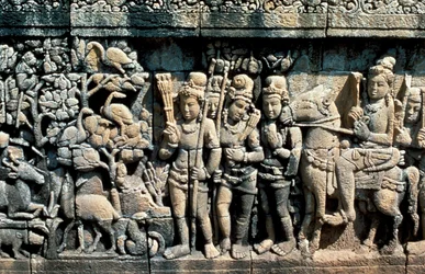 Relief showing scene from a sutra, Barabudur, Java