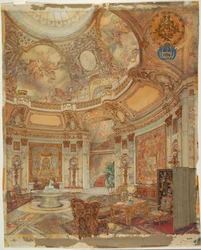 Rendering of the Grand Gallery of Honor, Palazzo Paz, Buenos Aires, Argentina, ca. 1890