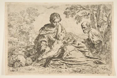 Rest on the Flight into Egypt, Mary Holding the Infant Christ with St. Joseph