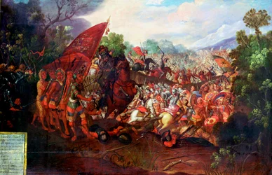 Retreat of Hernando Cortes from Tenochtitlan, Mexico, 1520