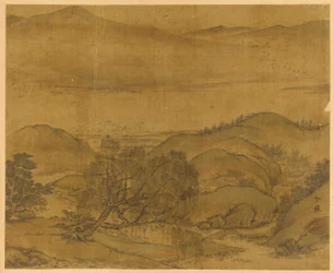 River Landscape: A Willow and Other Trees, Rolling Hills
