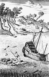 Robinson Crusoe Saving His Goods out of the Wreck of the Ship, c1719