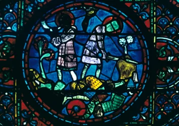 Roland Breaks His Sword and Sounds His Horn, Stained Glass, Chartres Cathedral, France, 1194-1260