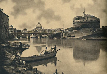Roma - The Tiber - Castle and Bridge of S. Angelo. Dome of St. Peter