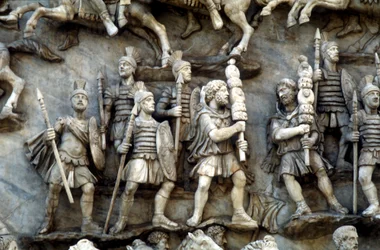 Roman soldiers taking part in decursio, the ritual circling of funeral pyre