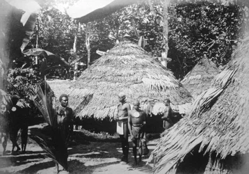 Round houses of natives at Timotu, Santa Cruz