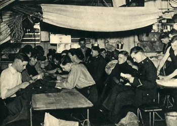 Royal Marines on their mess deck on board a ship, World War II