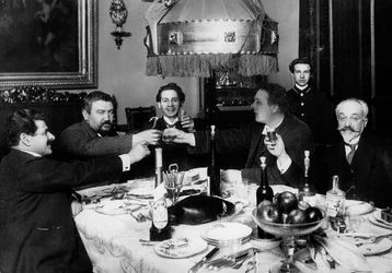Russian author Alexander Kuprin with friends in Paris, 1930s