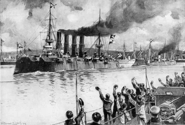 Russian cruiser on its way to the Battle of Chemulpo, Russo-Japanese War