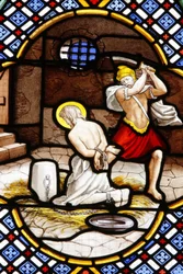 Saint-Corentin cathedral stained glass: death of John the Baptist, Quimper, France