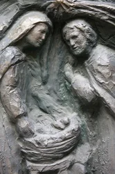 Saint-Pierre de Montmartre Church: Notre Dame Door Sculpture: Nativity, Paris, France