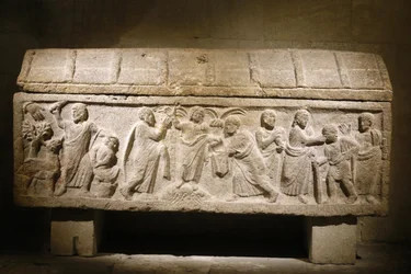 Saint Victor abbey, Marseille. Sarcophagus containing the relics of a Christian woman, France