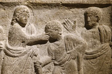 Saint Victor abbey, Marseille. Sarcophagus detail: Jesus curing a blind man, France