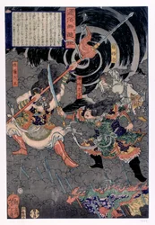 Samurai Fighting Against Monkeys