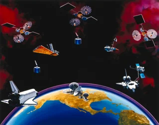 Satellites, communication, USA TDRSS constellation and ground station