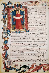 Score with illumination in the Squarcialupi Codex, c. 1410-1415