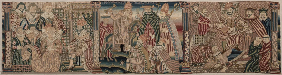 Section of an Embroidered Frieze: Ahasuerus and Esther, The Pope Chiding the Emperor