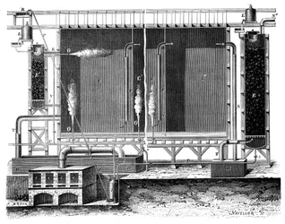 Sectional view of Gay-Lussacs lead chambers and absorption towers