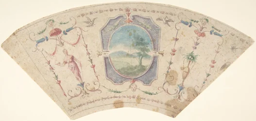 Semi-Circular Design with Grotesques and a Central Medallion containing a Landscape