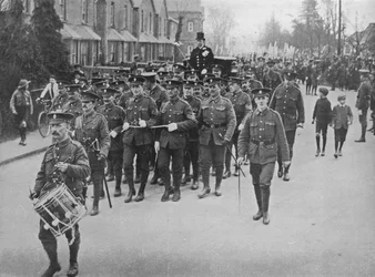 Sergeants hauling the bridal coach from the church