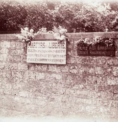 Sign in Memory of Civilians Who Were Shot by the Germans, Dinant, Belgium