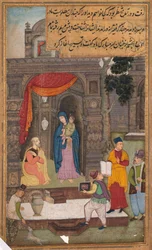 Simeon Kneels in Front of Mary and Jesus After Recognizing Them, from a Mirror of Holiness