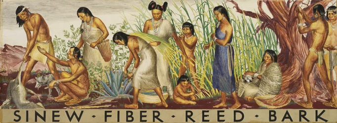 Sinew, Fiber, Reed, Bark Mural Study