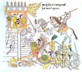 Spanish Conquistadors with Their Native Tlazcalan Allies Attacking an Aztec Temple