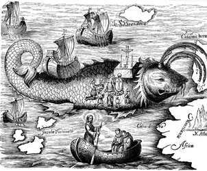 St. Brendan Shown on His 7-Year Voyage to Find Isle of St. Brandon or Land of Saints