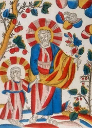 St Joseph and Jesus, his son, walking hand-in-hand