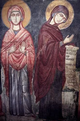 Saint Marina and the Virgin Mary, Timios Stavros tou Agiasmati Church, Holy Cross of Agiasmati, 15th Century, Cyprus, Painted Churches UNESCO Site, Troodos, Cyprus