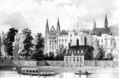 St Stephens Chapel and the Speakers House, Westminster, London, 1834