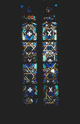 Star of David in stained glass church window, Barcelona, Spain