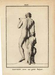 Statue of Bacchus, the Roman god of wine, naked with a satyr